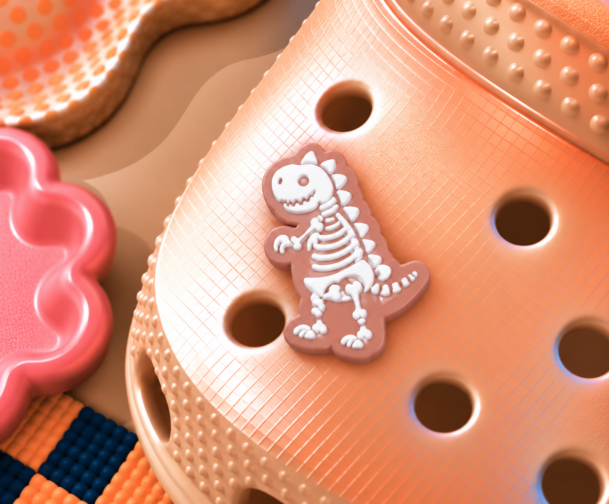 CROC Charm - Glow in the dark - Dino  (white)