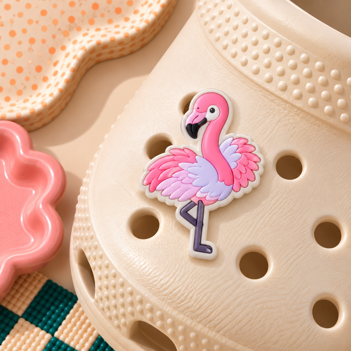 CROC Charm - Fluffy Flamingo