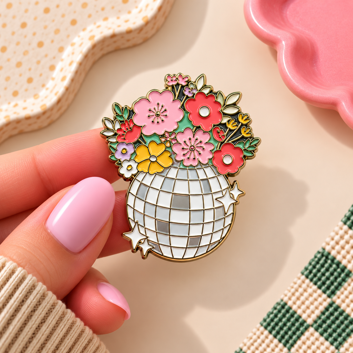 Enamel Pin - Disco Ball Vase